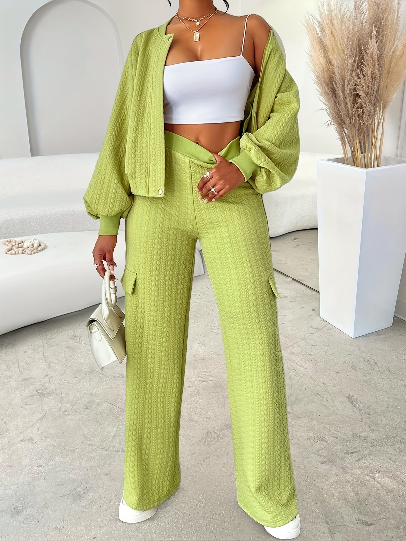 Women'S Elegant Polyester Two-Piece Pantsuit Set - 95% Polyester 5% Elastane Crew Neck Solid Color Long Sleeve Button Detail Jacket and Straight-Leg Pants - For Fall/Winter - Suitable for Office & Formal Occasions - Perfect G