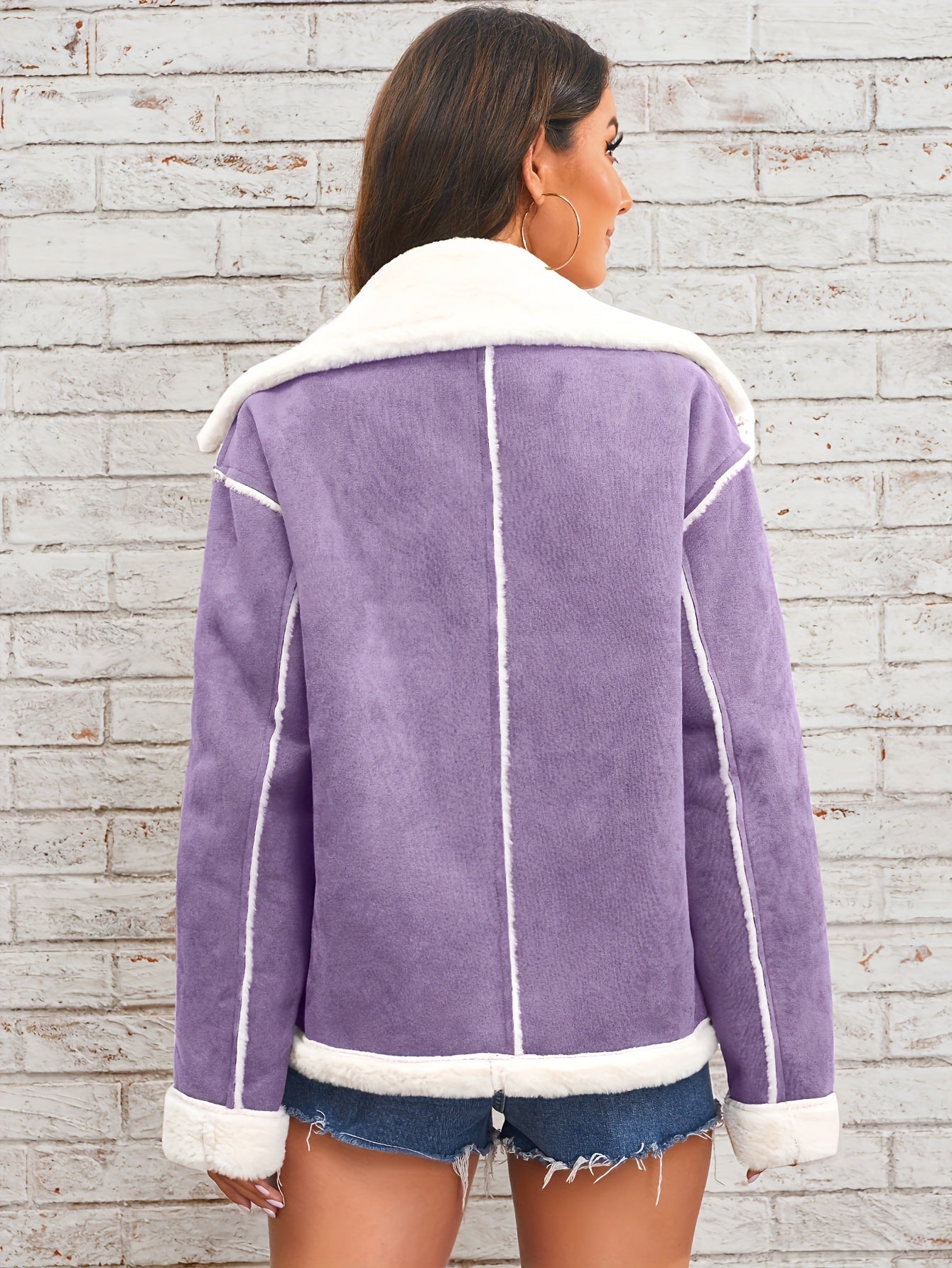 Women's Faux Fur-Lined Winter Jacket: Cozy Lapel Collar, Machine Washable, Solid Color with Pockets