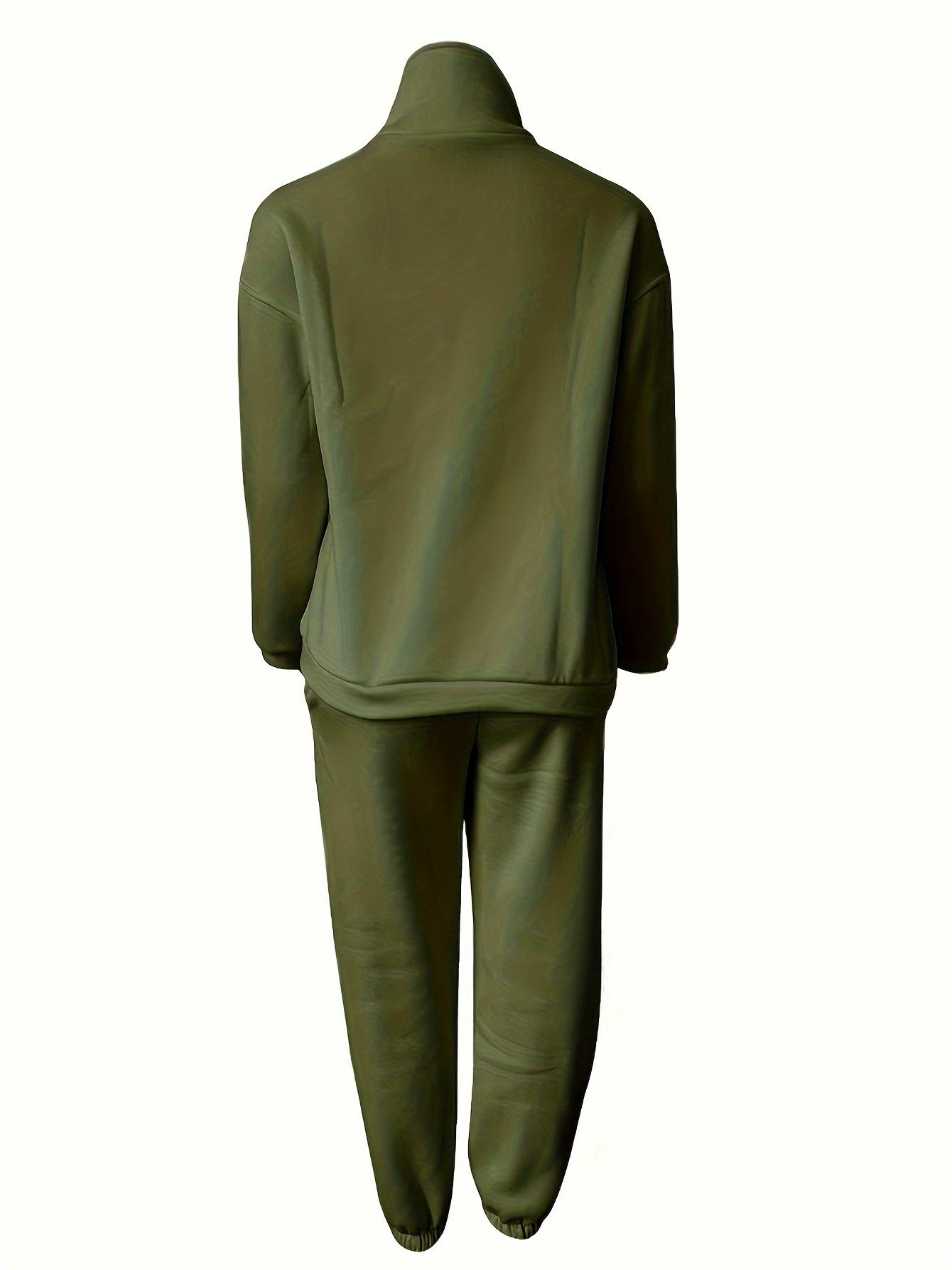 Solid Casual Two-piece Set, Zip Front Long Sleeve Sweatshirt & Elastic Waist Pants Outfits, Women's Clothing