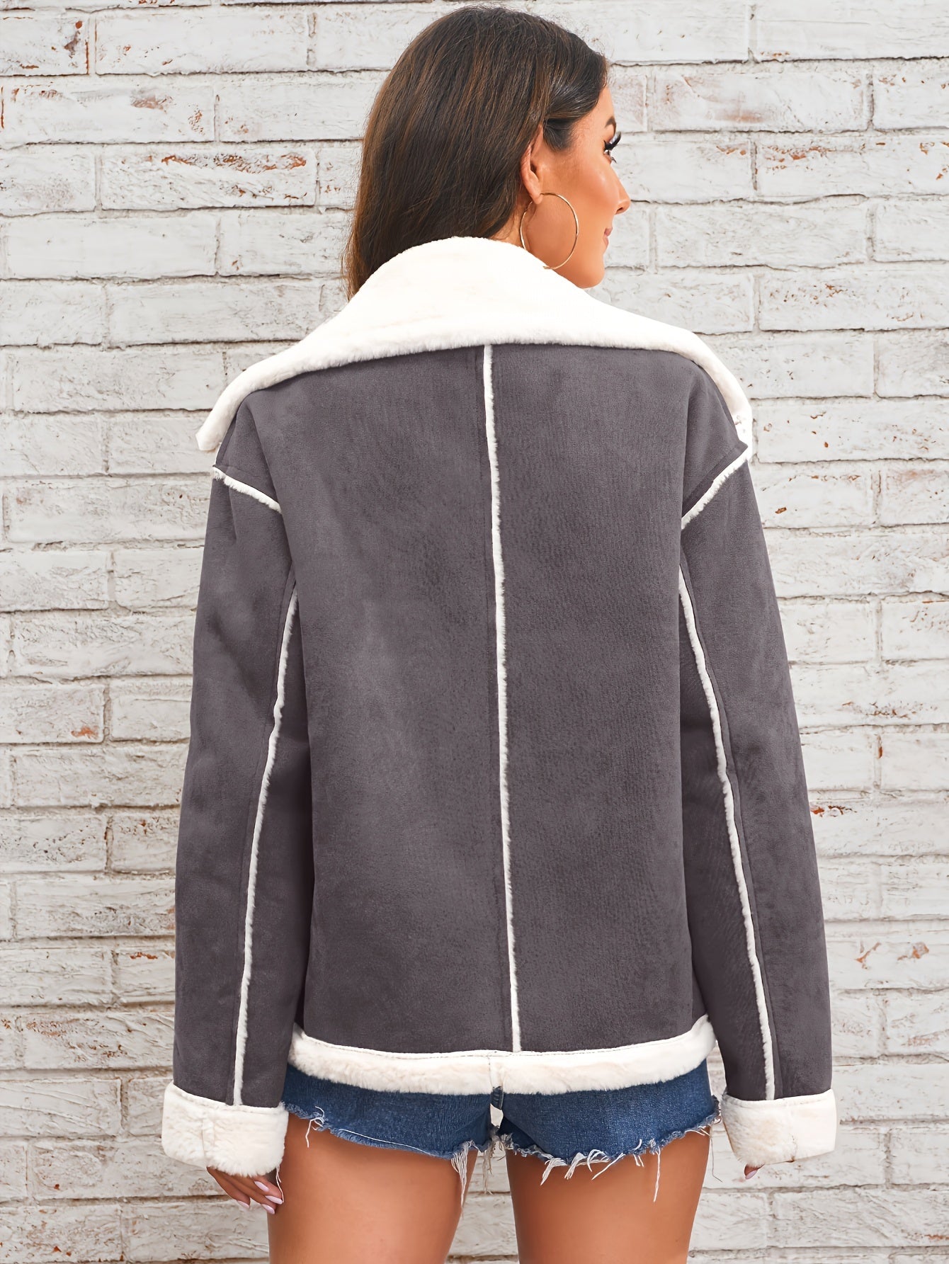 Women's Faux Fur-Lined Winter Jacket: Cozy Lapel Collar, Machine Washable, Solid Color with Pockets