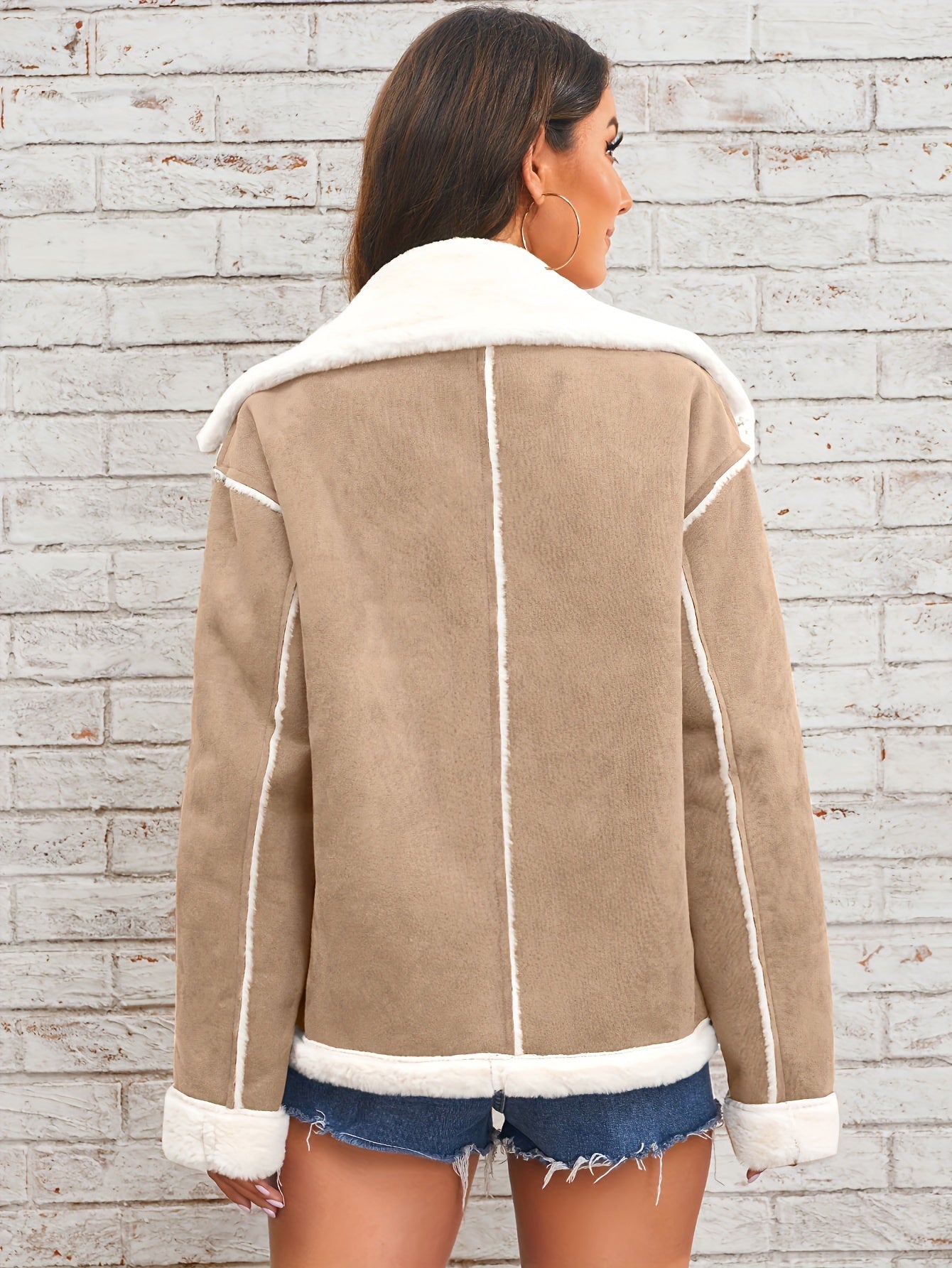 Women's Faux Fur-Lined Winter Jacket: Cozy Lapel Collar, Machine Washable, Solid Color with Pockets