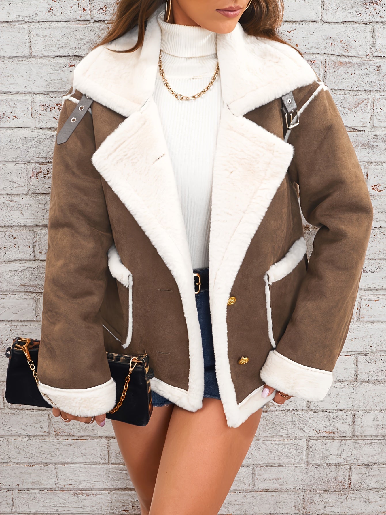 Women's Faux Fur-Lined Winter Jacket: Cozy Lapel Collar, Machine Washable, Solid Color with Pockets