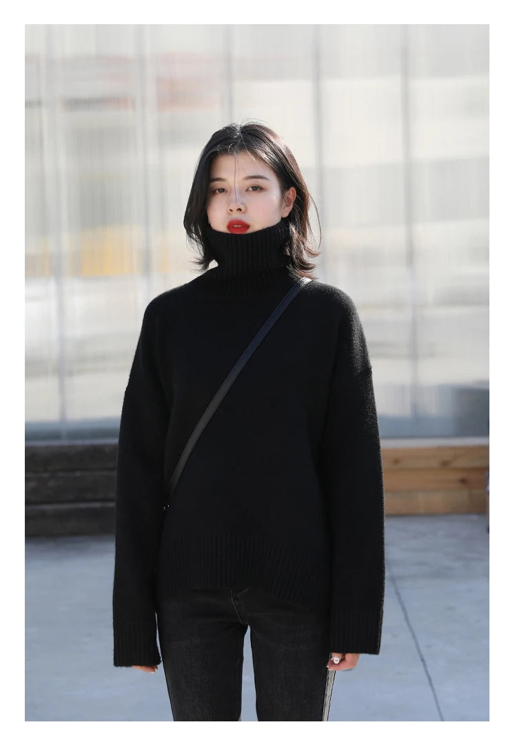 CHIC VEN Korean Women's Sweater Loose Turtleneck Sweaters Warm Solid Pullover Knitwear Basic Female Tops Autumn Winter 2022