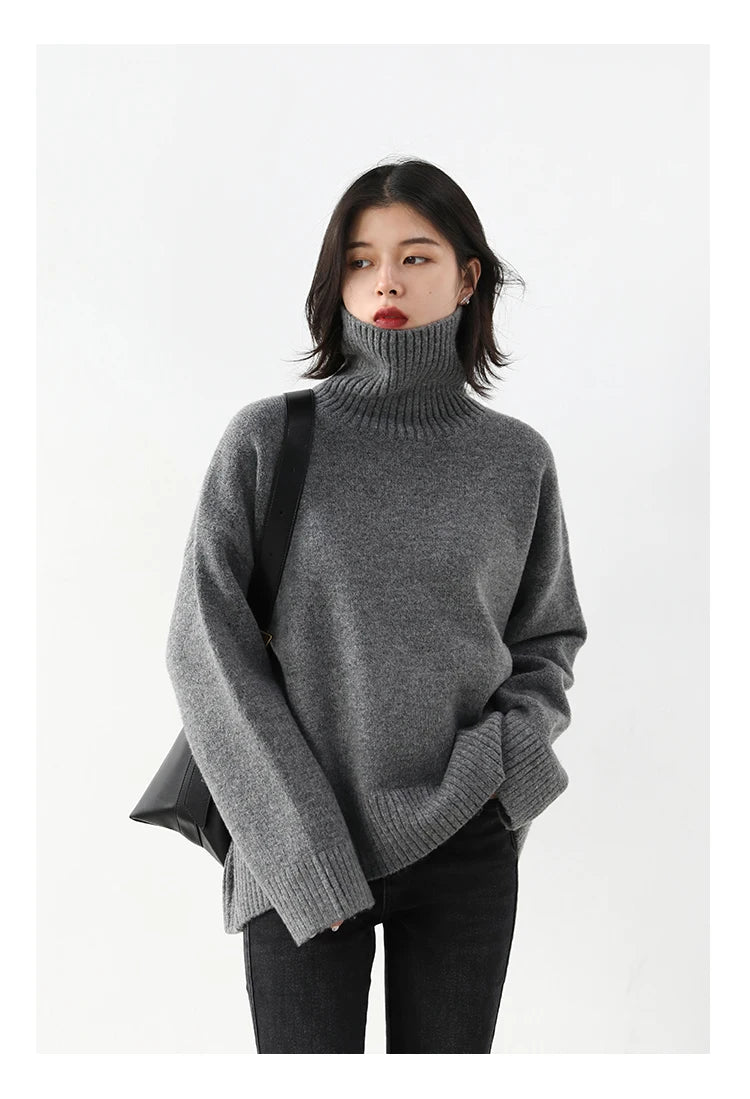 CHIC VEN Korean Women's Sweater Loose Turtleneck Sweaters Warm Solid Pullover Knitwear Basic Female Tops Autumn Winter 2022