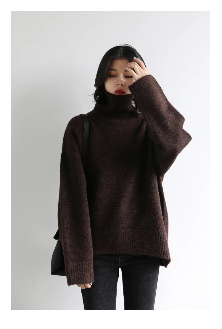 CHIC VEN Korean Women's Sweater Loose Turtleneck Sweaters Warm Solid Pullover Knitwear Basic Female Tops Autumn Winter 2022