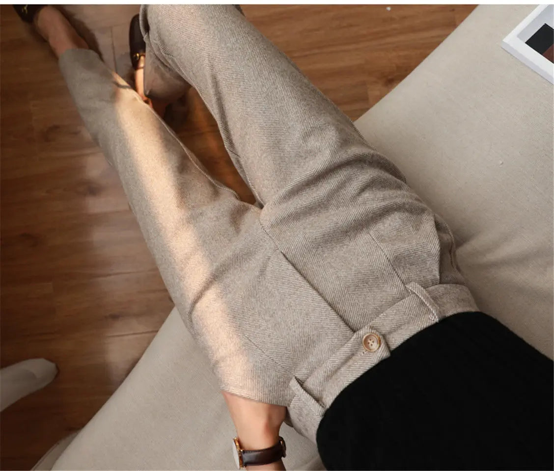 Woolen Pants Women's Harem Pencil Pants 2024 Autumn Winter High Waisted Casual Suit Pants Office Lady Women Trousers