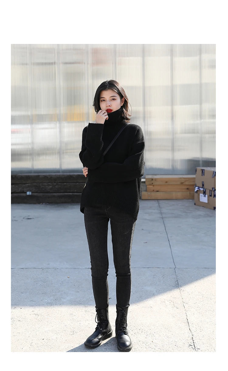 CHIC VEN Korean Women's Sweater Loose Turtleneck Sweaters Warm Solid Pullover Knitwear Basic Female Tops Autumn Winter 2022