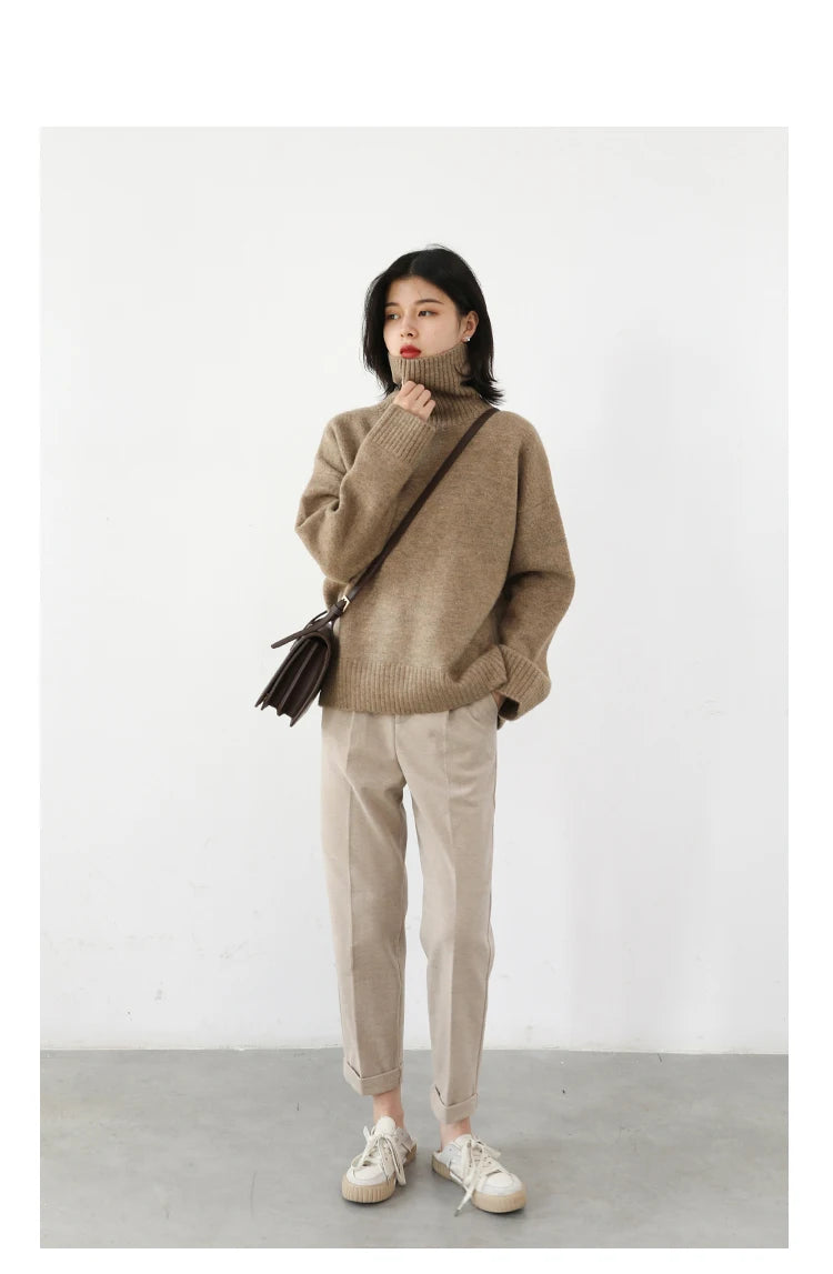 CHIC VEN Korean Women's Sweater Loose Turtleneck Sweaters Warm Solid Pullover Knitwear Basic Female Tops Autumn Winter 2022