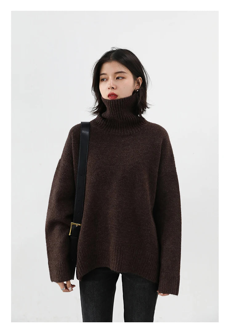 CHIC VEN Korean Women's Sweater Loose Turtleneck Sweaters Warm Solid Pullover Knitwear Basic Female Tops Autumn Winter 2022