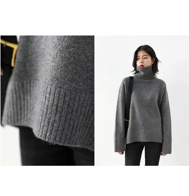 CHIC VEN Korean Women's Sweater Loose Turtleneck Sweaters Warm Solid Pullover Knitwear Basic Female Tops Autumn Winter 2022