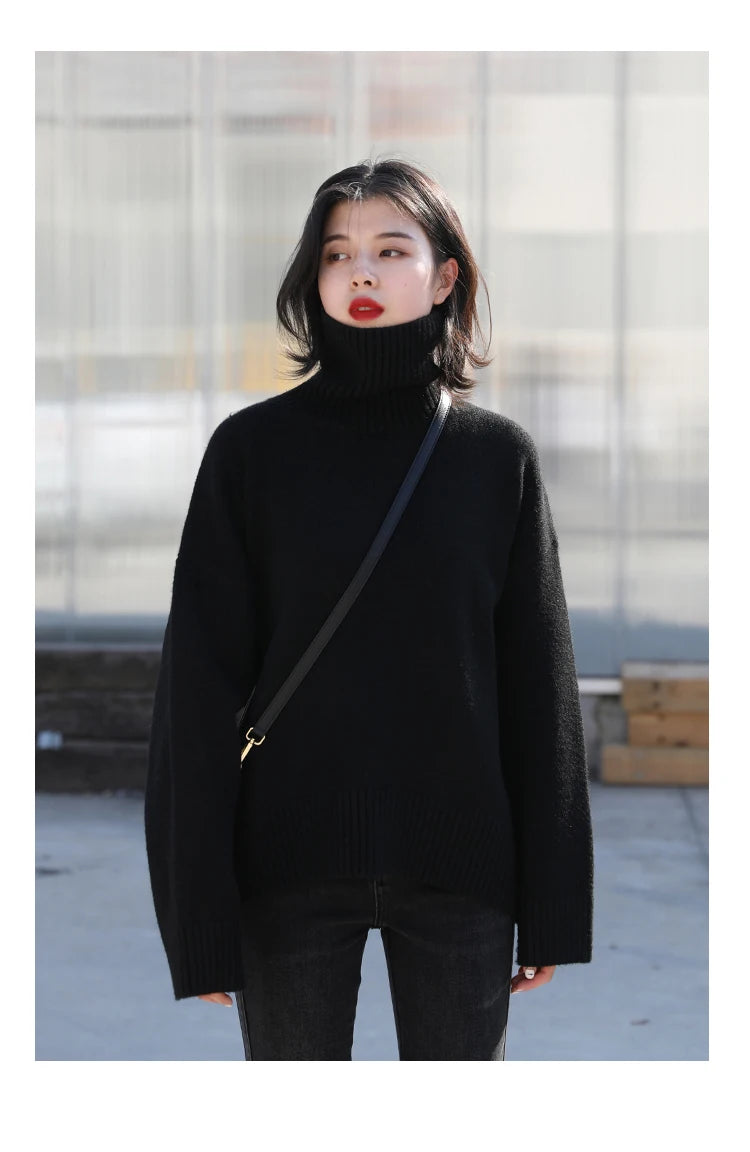 CHIC VEN Korean Women's Sweater Loose Turtleneck Sweaters Warm Solid Pullover Knitwear Basic Female Tops Autumn Winter 2022