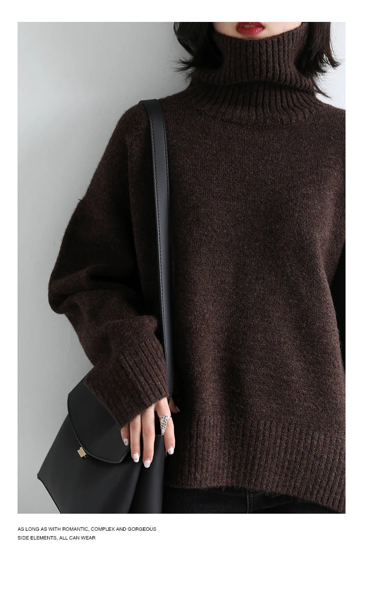 CHIC VEN Korean Women's Sweater Loose Turtleneck Sweaters Warm Solid Pullover Knitwear Basic Female Tops Autumn Winter 2022