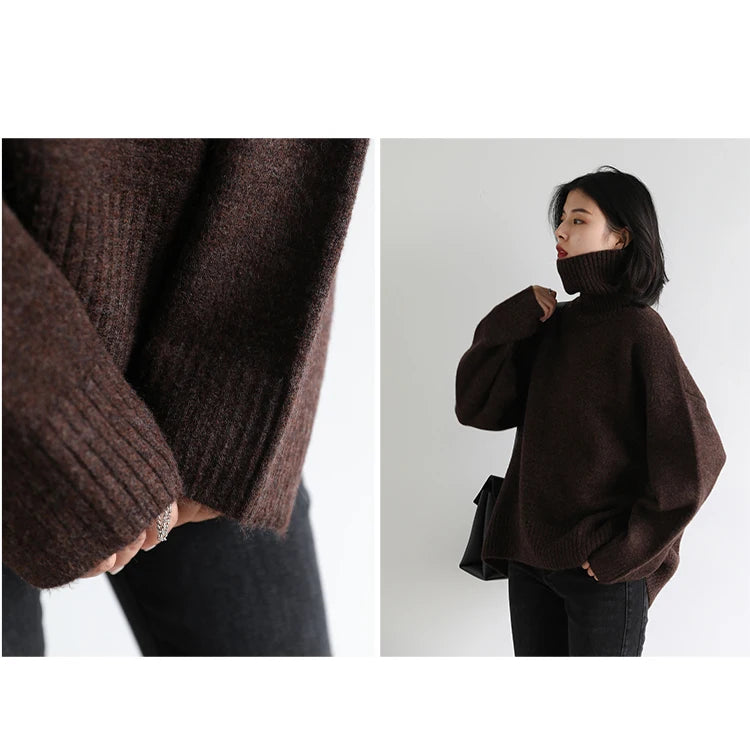 CHIC VEN Korean Women's Sweater Loose Turtleneck Sweaters Warm Solid Pullover Knitwear Basic Female Tops Autumn Winter 2022