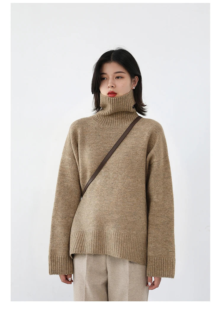 CHIC VEN Korean Women's Sweater Loose Turtleneck Sweaters Warm Solid Pullover Knitwear Basic Female Tops Autumn Winter 2022