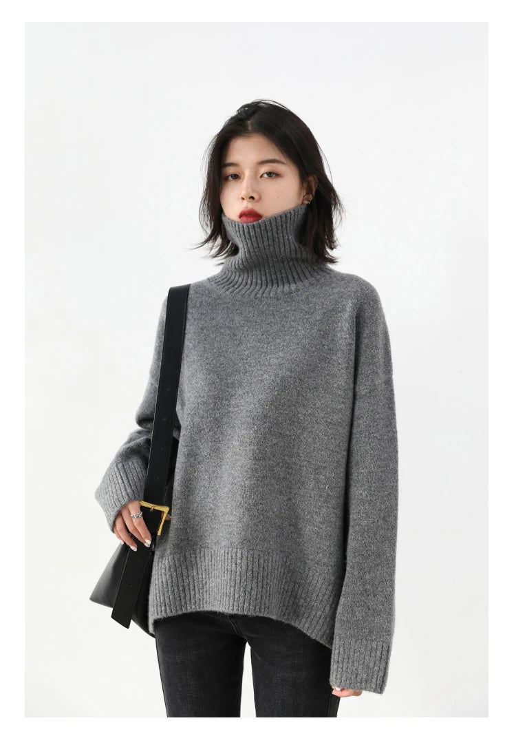 CHIC VEN Korean Women's Sweater Loose Turtleneck Sweaters Warm Solid Pullover Knitwear Basic Female Tops Autumn Winter 2022