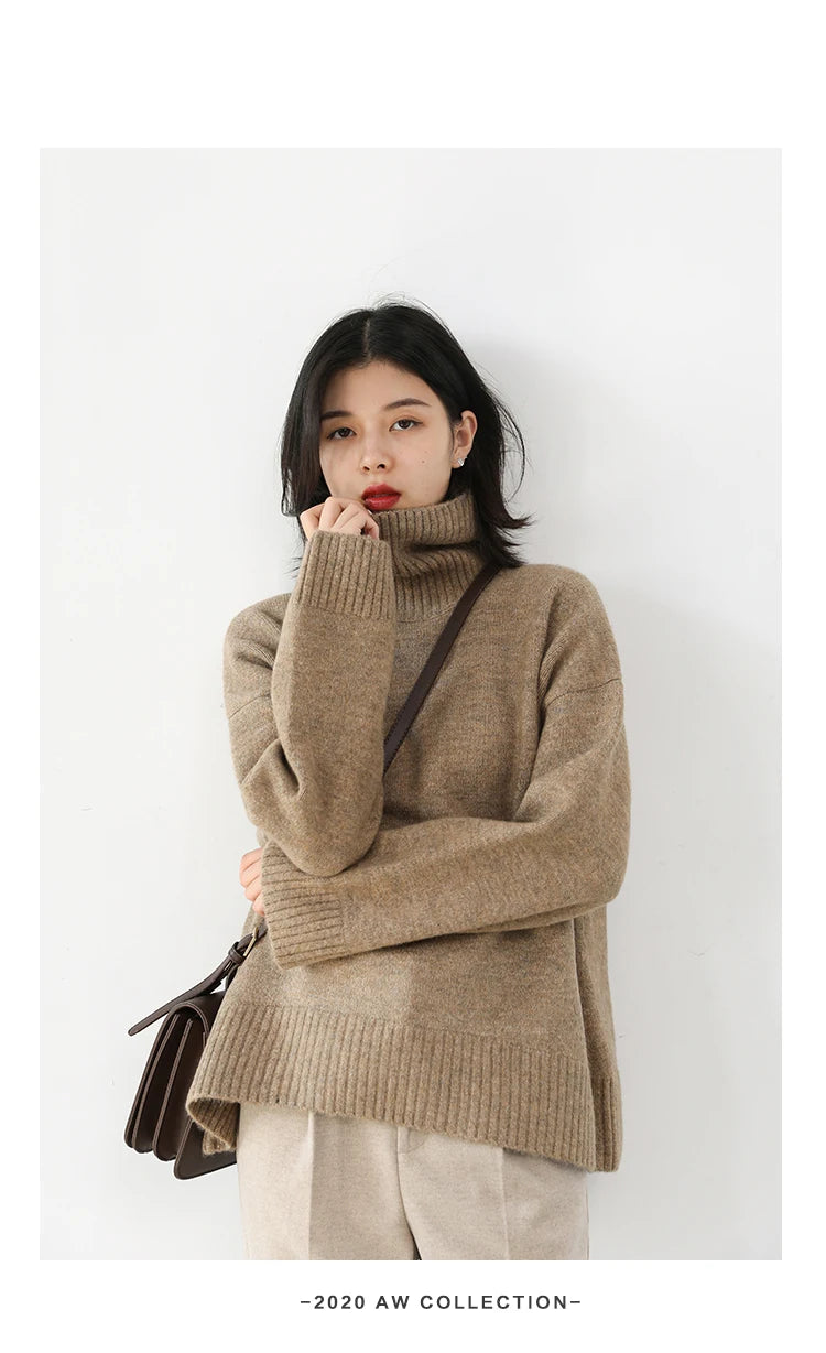 CHIC VEN Korean Women's Sweater Loose Turtleneck Sweaters Warm Solid Pullover Knitwear Basic Female Tops Autumn Winter 2022