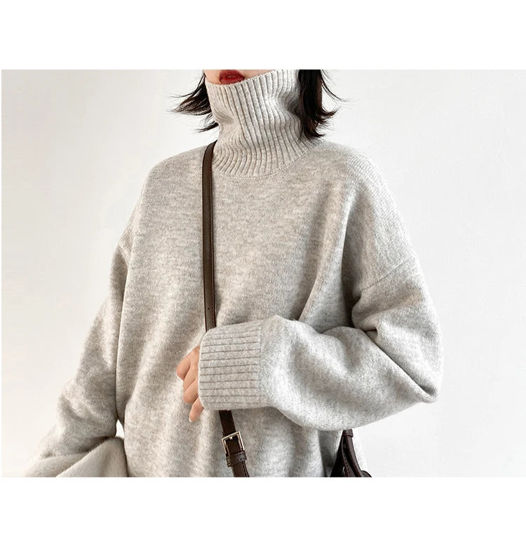 CHIC VEN Korean Women's Sweater Loose Turtleneck Sweaters Warm Solid Pullover Knitwear Basic Female Tops Autumn Winter 2022