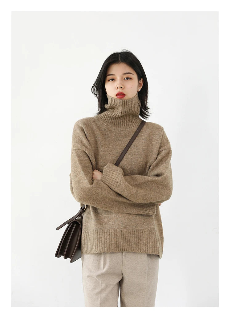 CHIC VEN Korean Women's Sweater Loose Turtleneck Sweaters Warm Solid Pullover Knitwear Basic Female Tops Autumn Winter 2022