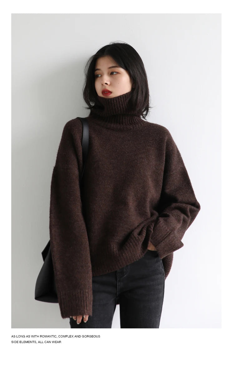 CHIC VEN Korean Women's Sweater Loose Turtleneck Sweaters Warm Solid Pullover Knitwear Basic Female Tops Autumn Winter 2022