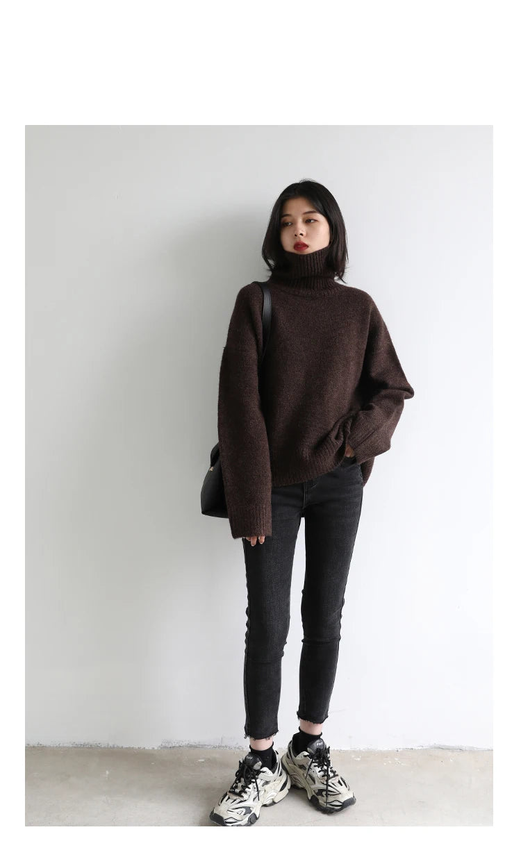 CHIC VEN Korean Women's Sweater Loose Turtleneck Sweaters Warm Solid Pullover Knitwear Basic Female Tops Autumn Winter 2022