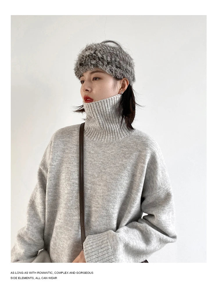 CHIC VEN Korean Women's Sweater Loose Turtleneck Sweaters Warm Solid Pullover Knitwear Basic Female Tops Autumn Winter 2022