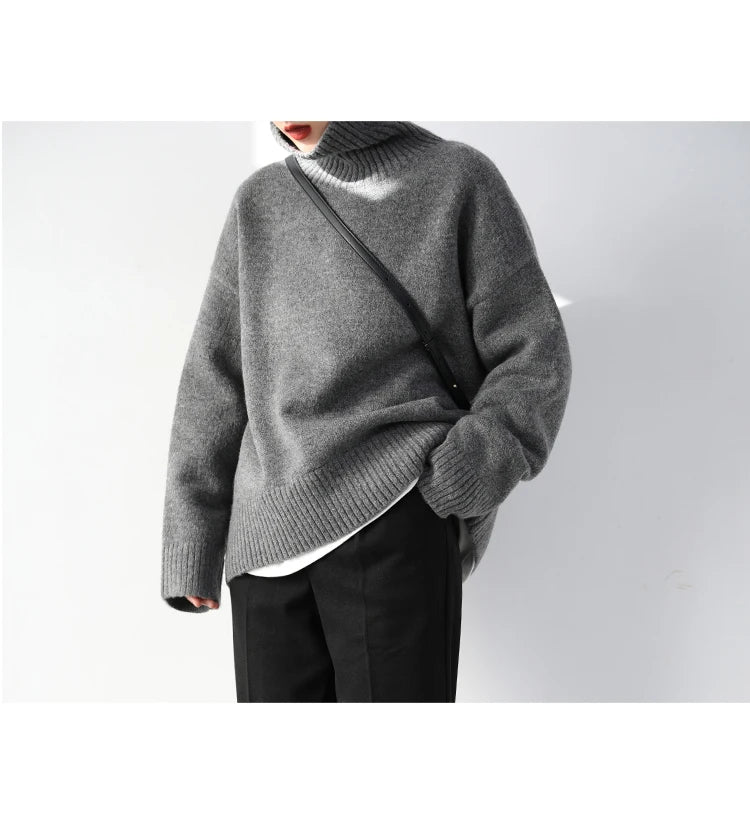 CHIC VEN Korean Women's Sweater Loose Turtleneck Sweaters Warm Solid Pullover Knitwear Basic Female Tops Autumn Winter 2022