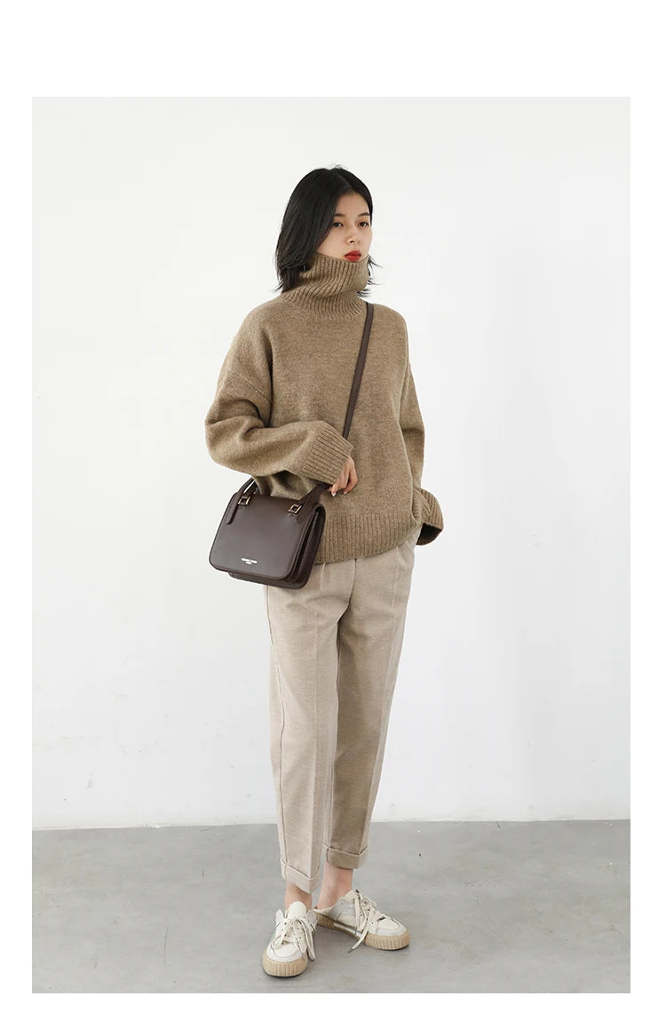 CHIC VEN Korean Women's Sweater Loose Turtleneck Sweaters Warm Solid Pullover Knitwear Basic Female Tops Autumn Winter 2022