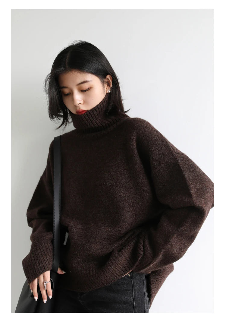 CHIC VEN Korean Women's Sweater Loose Turtleneck Sweaters Warm Solid Pullover Knitwear Basic Female Tops Autumn Winter 2022