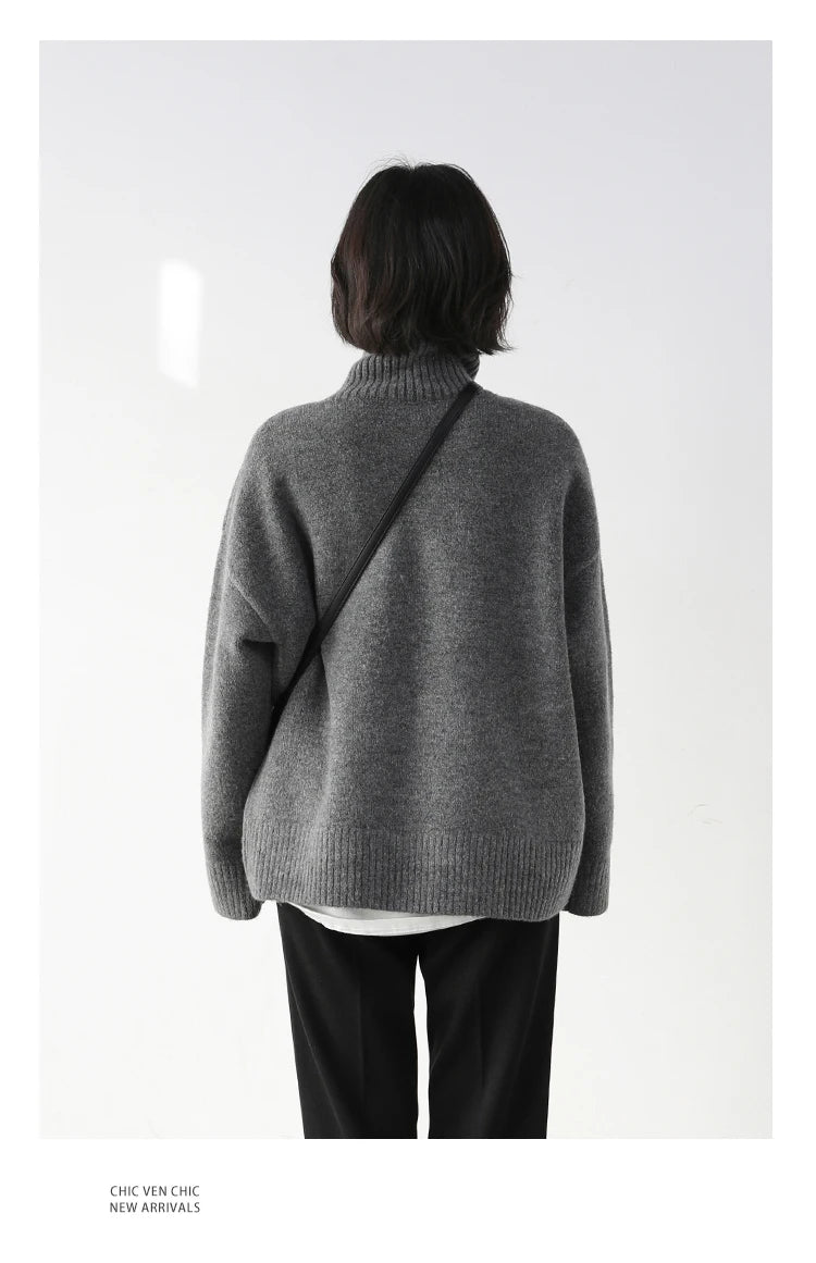 CHIC VEN Korean Women's Sweater Loose Turtleneck Sweaters Warm Solid Pullover Knitwear Basic Female Tops Autumn Winter 2022