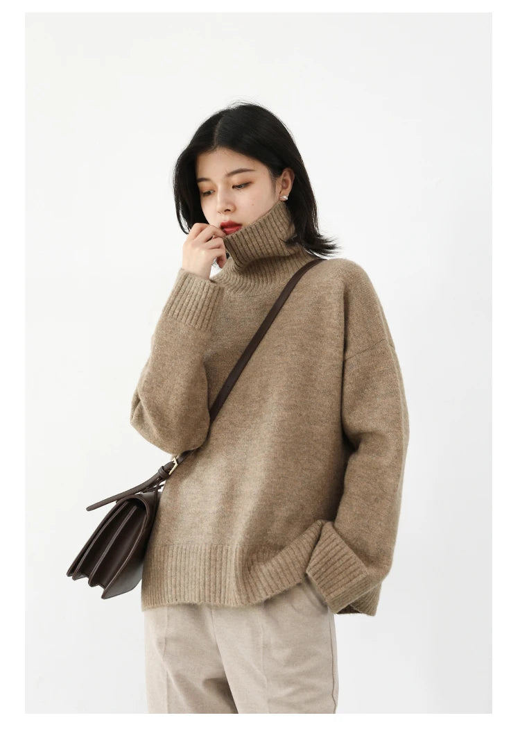 CHIC VEN Korean Women's Sweater Loose Turtleneck Sweaters Warm Solid Pullover Knitwear Basic Female Tops Autumn Winter 2022