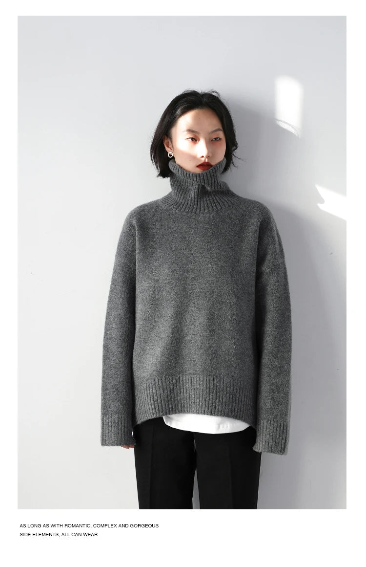 CHIC VEN Korean Women's Sweater Loose Turtleneck Sweaters Warm Solid Pullover Knitwear Basic Female Tops Autumn Winter 2022