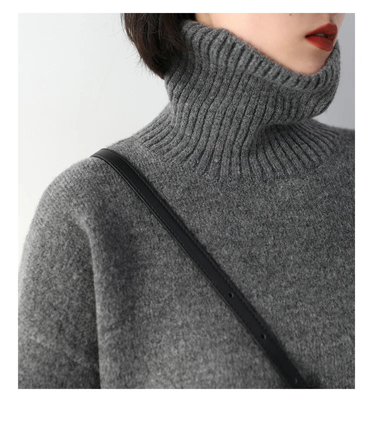 CHIC VEN Korean Women's Sweater Loose Turtleneck Sweaters Warm Solid Pullover Knitwear Basic Female Tops Autumn Winter 2022