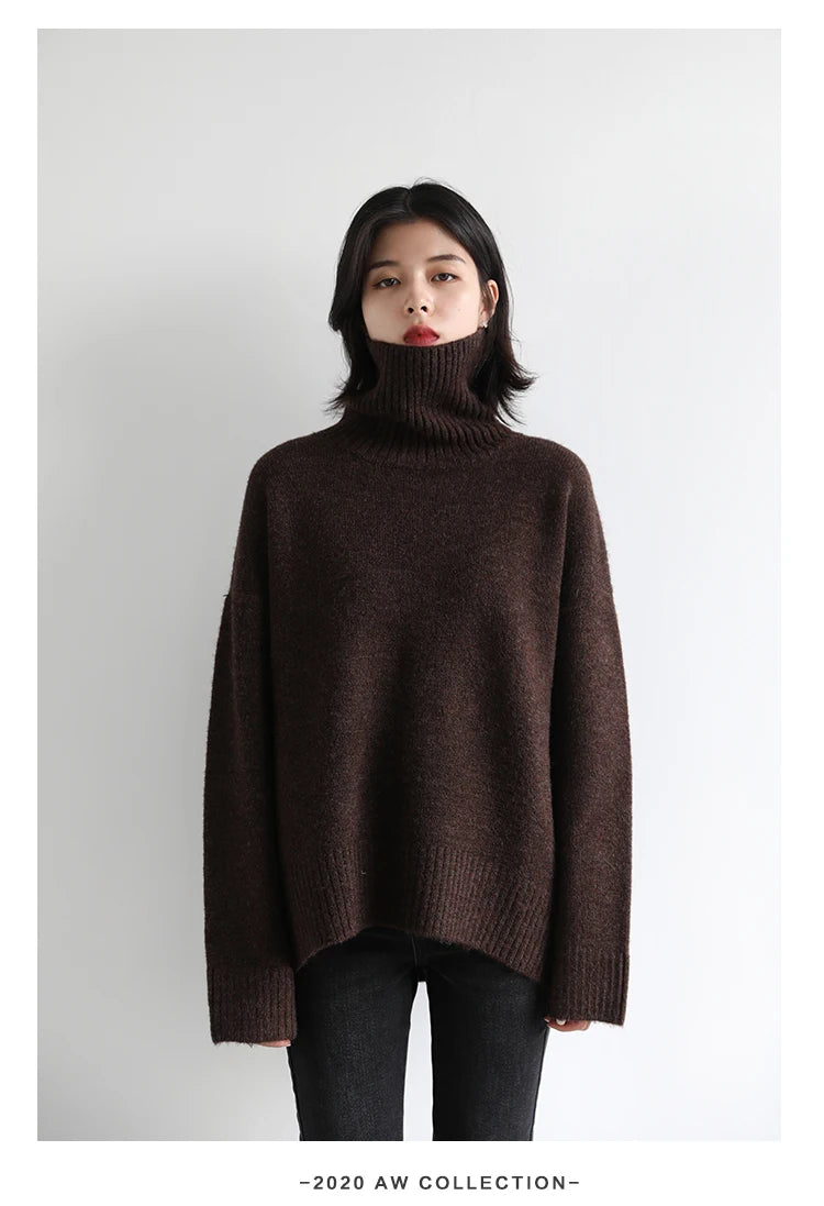 CHIC VEN Korean Women's Sweater Loose Turtleneck Sweaters Warm Solid Pullover Knitwear Basic Female Tops Autumn Winter 2022