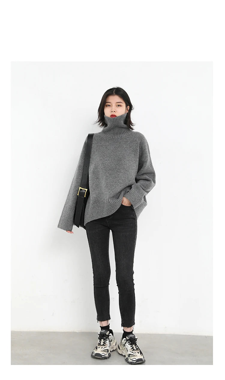 CHIC VEN Korean Women's Sweater Loose Turtleneck Sweaters Warm Solid Pullover Knitwear Basic Female Tops Autumn Winter 2022