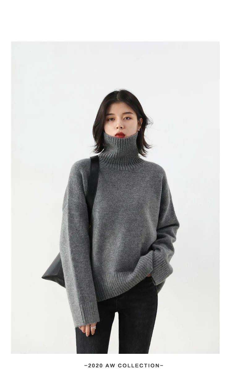 CHIC VEN Korean Women's Sweater Loose Turtleneck Sweaters Warm Solid Pullover Knitwear Basic Female Tops Autumn Winter 2022