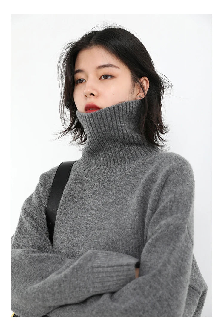 CHIC VEN Korean Women's Sweater Loose Turtleneck Sweaters Warm Solid Pullover Knitwear Basic Female Tops Autumn Winter 2022