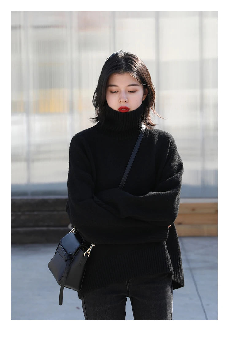 CHIC VEN Korean Women's Sweater Loose Turtleneck Sweaters Warm Solid Pullover Knitwear Basic Female Tops Autumn Winter 2022