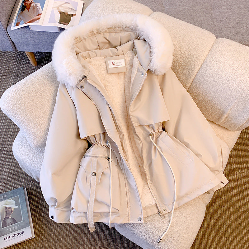 2023 Autumn Winter Parkas Coat New Women's Cotton-Padded Plush Warm Coat Women's Long Sleeve Zipper Hooded Drawstring Parkas