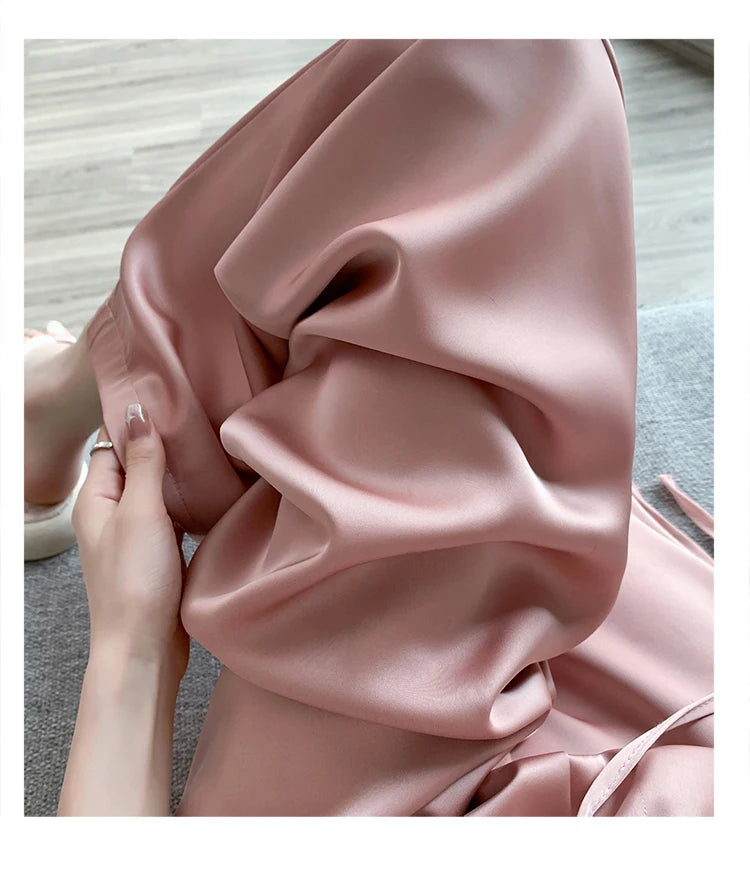 Women's Wide Leg Pants Summer Ice Silk Straight Trousers High Waist Ladies Casual Loose Satin Soft Full-length Pants for Women