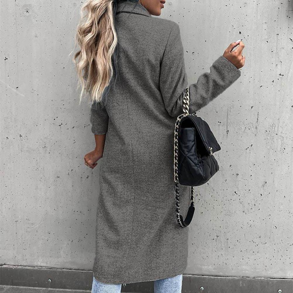 Women Coat Elegant Long Blazer Female All Match Long Sleeve Button Placket Winter Overcoat Suit Collar Long Blazer Trench Coat