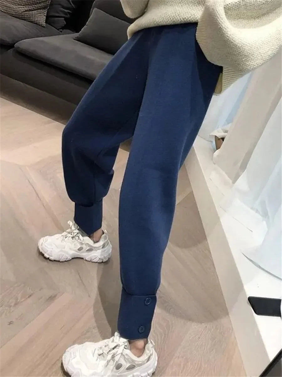 Knitted Warm Casual Harem Pants Autumn Winter High Waist Thicken Pantalon Korean Fashion Womens Baggy Joggers 95cm Sweatpants