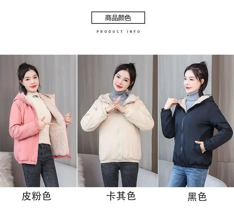 Women's Fleece Coat Winter Warm Thicken Solid Windbreaker Hooded Cotton Plush Hooded Jackets Casual Outdoor Windproof Jacket