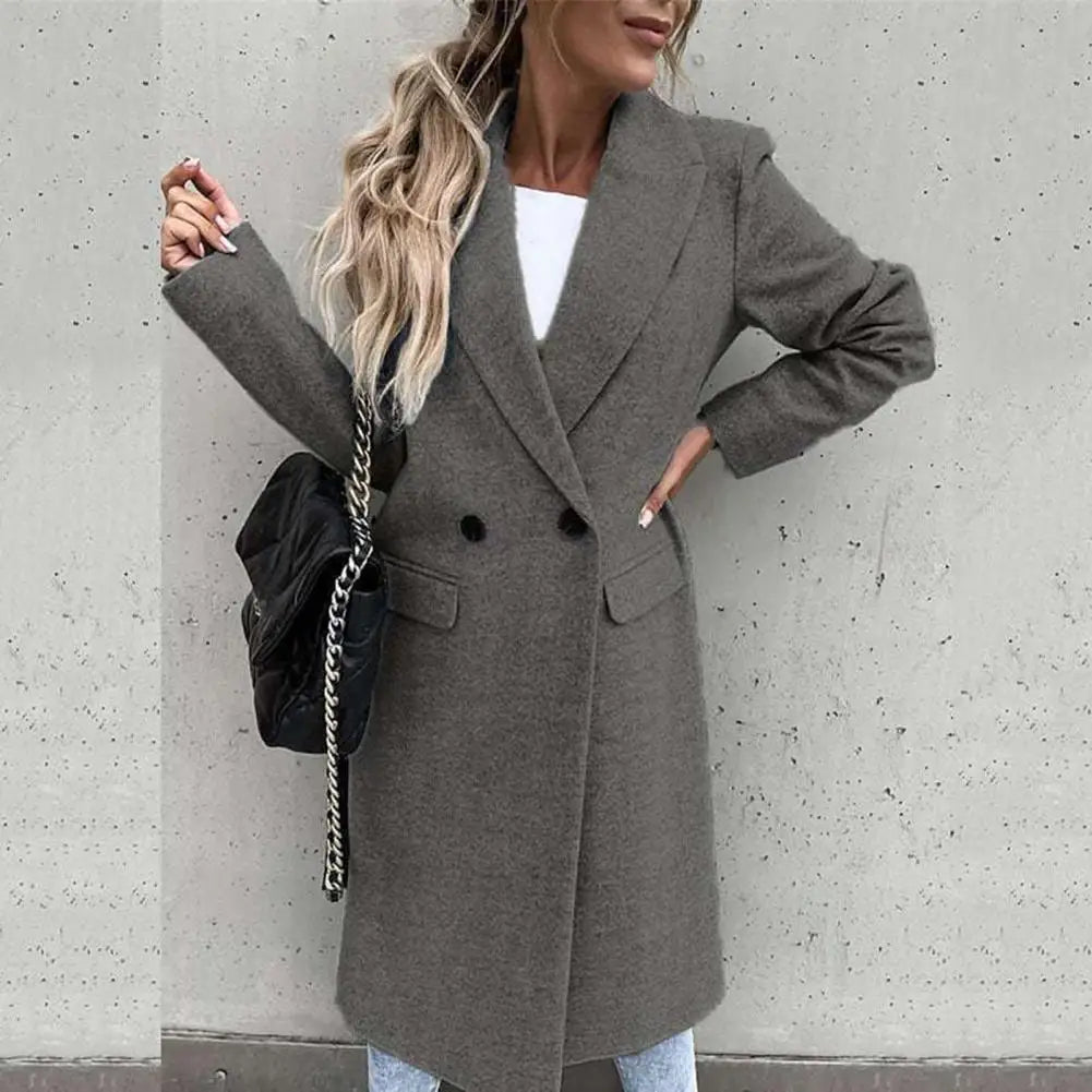 Women Coat Elegant Long Blazer Female All Match Long Sleeve Button Placket Winter Overcoat Suit Collar Long Blazer Trench Coat