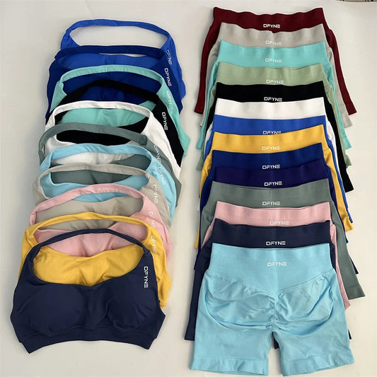 Impact Shorts Set Seamless Yoga Set Workout Scrunch Shorts Sets Halter Sports Bra Scrunch Shorts Fitness Clothes Gym Suit