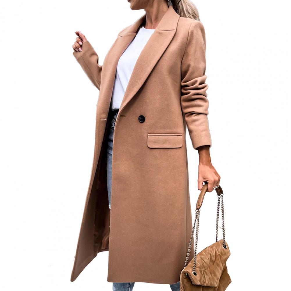 Women Coat Elegant Long Blazer Female All Match Long Sleeve Button Placket Winter Overcoat Suit Collar Long Blazer Trench Coat