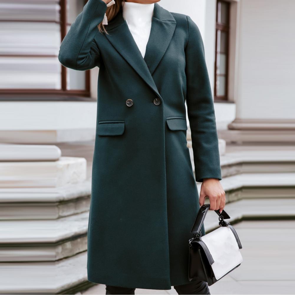 Women Coat Elegant Long Blazer Female All Match Long Sleeve Button Placket Winter Overcoat Suit Collar Long Blazer Trench Coat