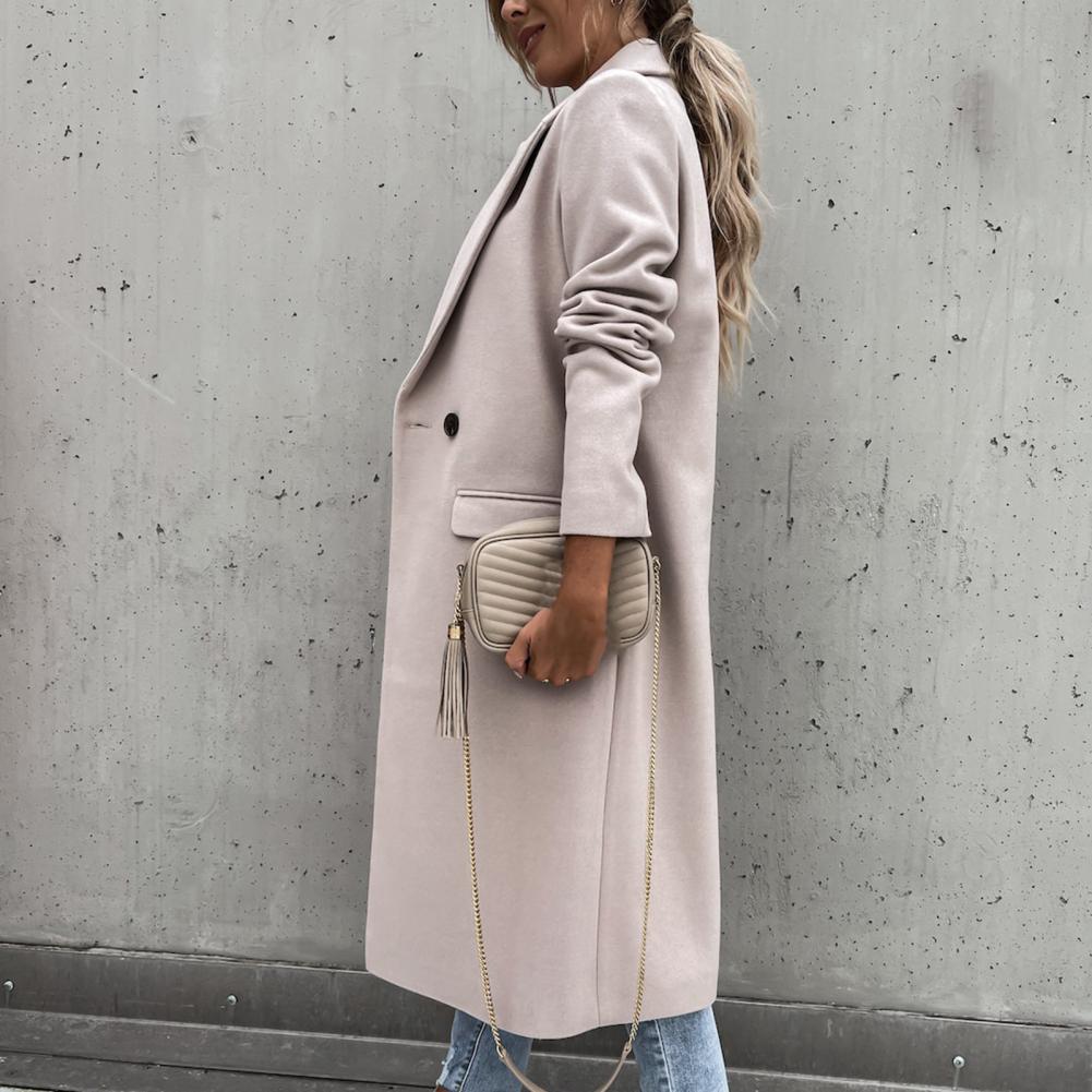 Women Coat Elegant Long Blazer Female All Match Long Sleeve Button Placket Winter Overcoat Suit Collar Long Blazer Trench Coat