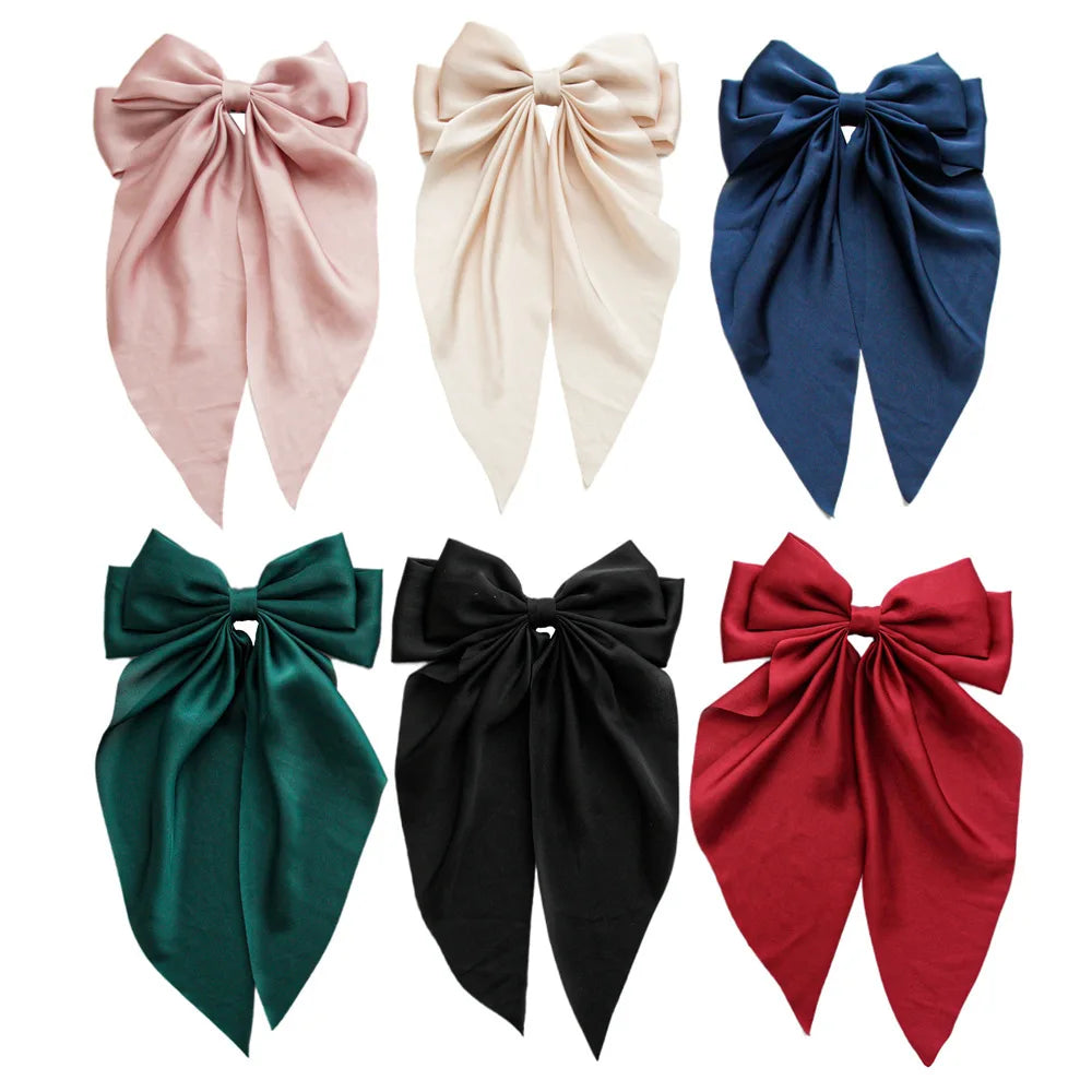 11 Solid Color Satin Ribbon Big Bows Hairpin Spring Clips Hair Accessories for Women Girls Trendy Korean Summer Headwear 2023