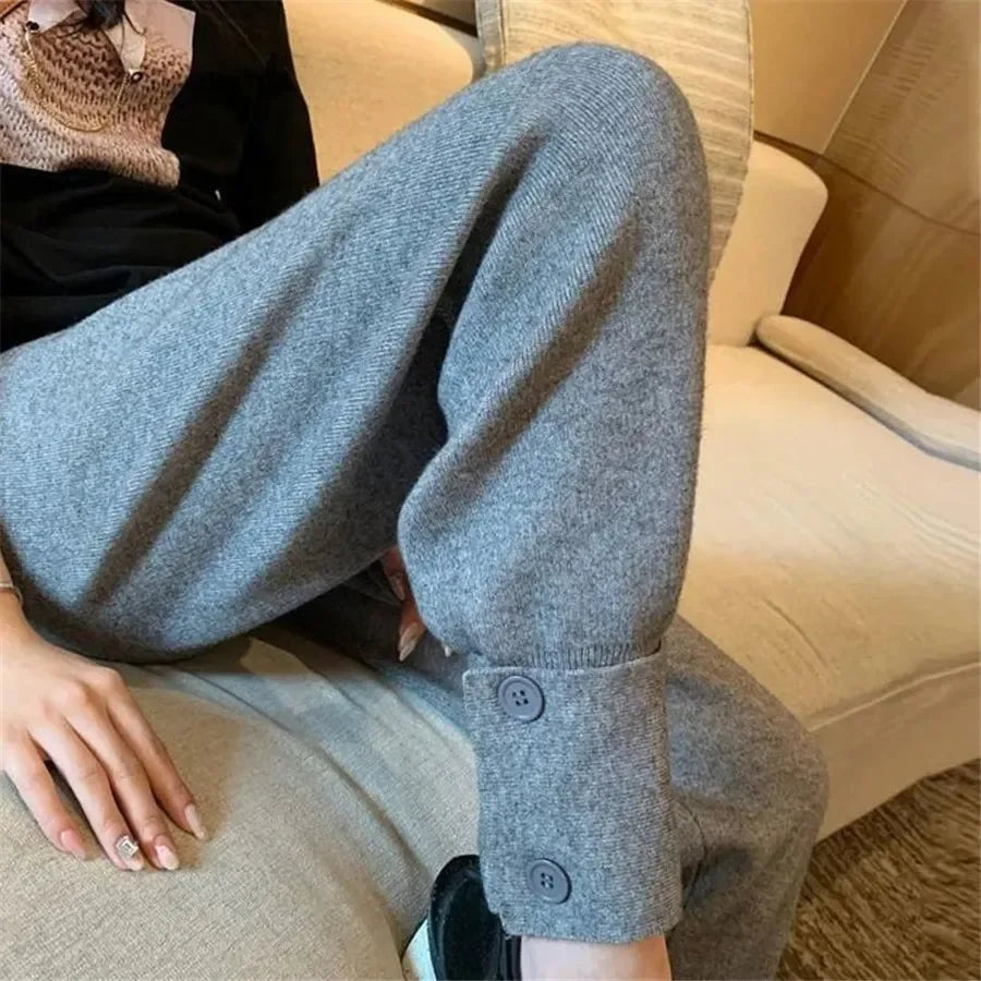 Knitted Warm Casual Harem Pants Autumn Winter High Waist Thicken Pantalon Korean Fashion Womens Baggy Joggers 95cm Sweatpants