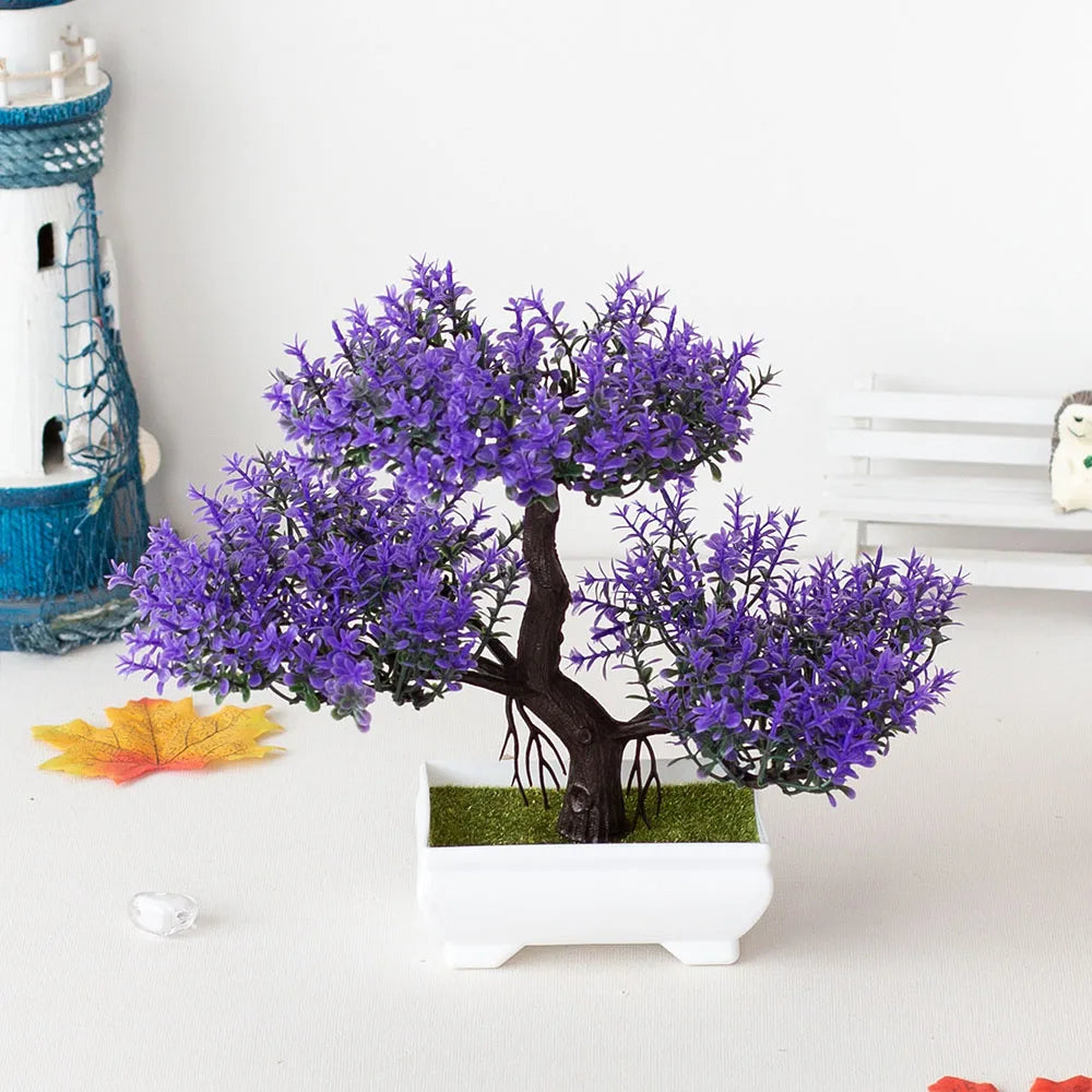 Artificial Plastic Plants Bonsai Small Tree Pot Fake Plant Potted Flower Garden Arrangement Ornaments Room Home Table Decoration